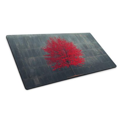 Artistic red tree on dark slate gaming mouse pad