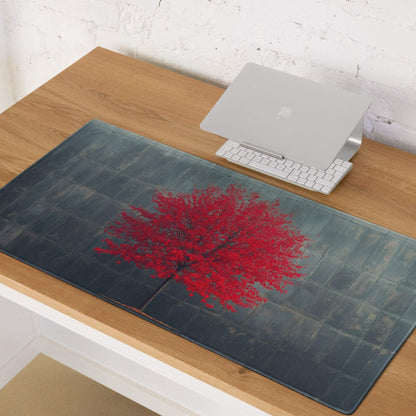 Artistic red tree on dark slate gaming mouse pad for clean desk setup