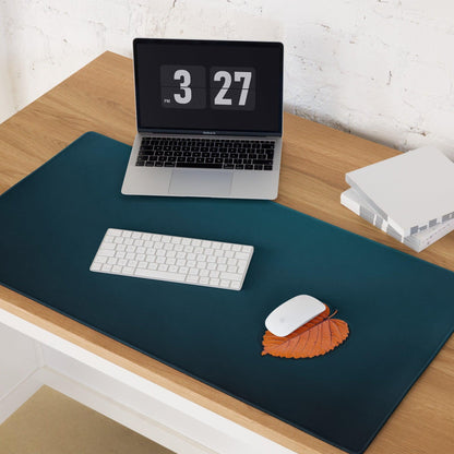 Teal leaf-shaped gaming mouse pad with white wireless mouse