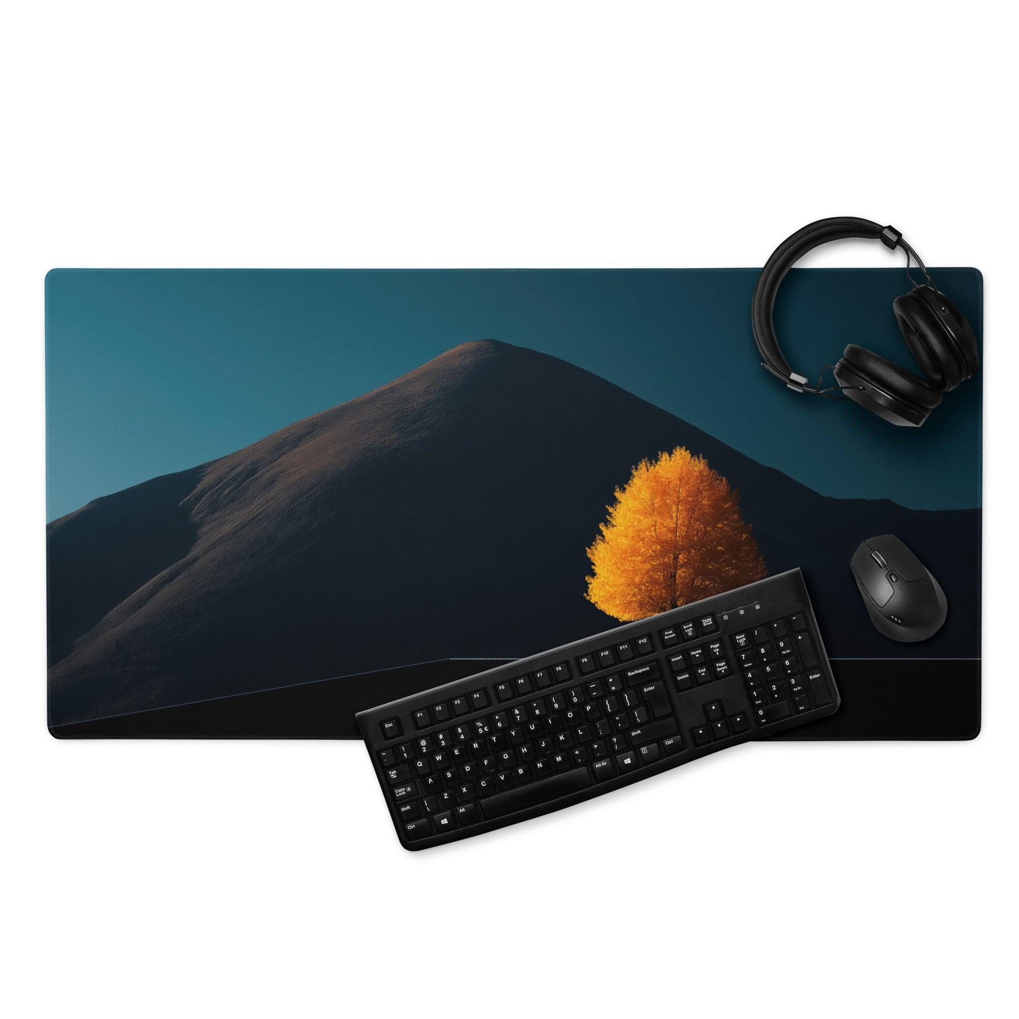 Epic Mountain Landscape With Orange Tree Under Dark Blue Sky gaming mouse pad