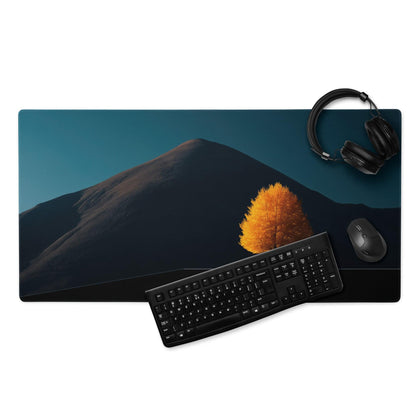 Epic Mountain Landscape With Orange Tree Under Dark Blue Sky gaming mouse pad
