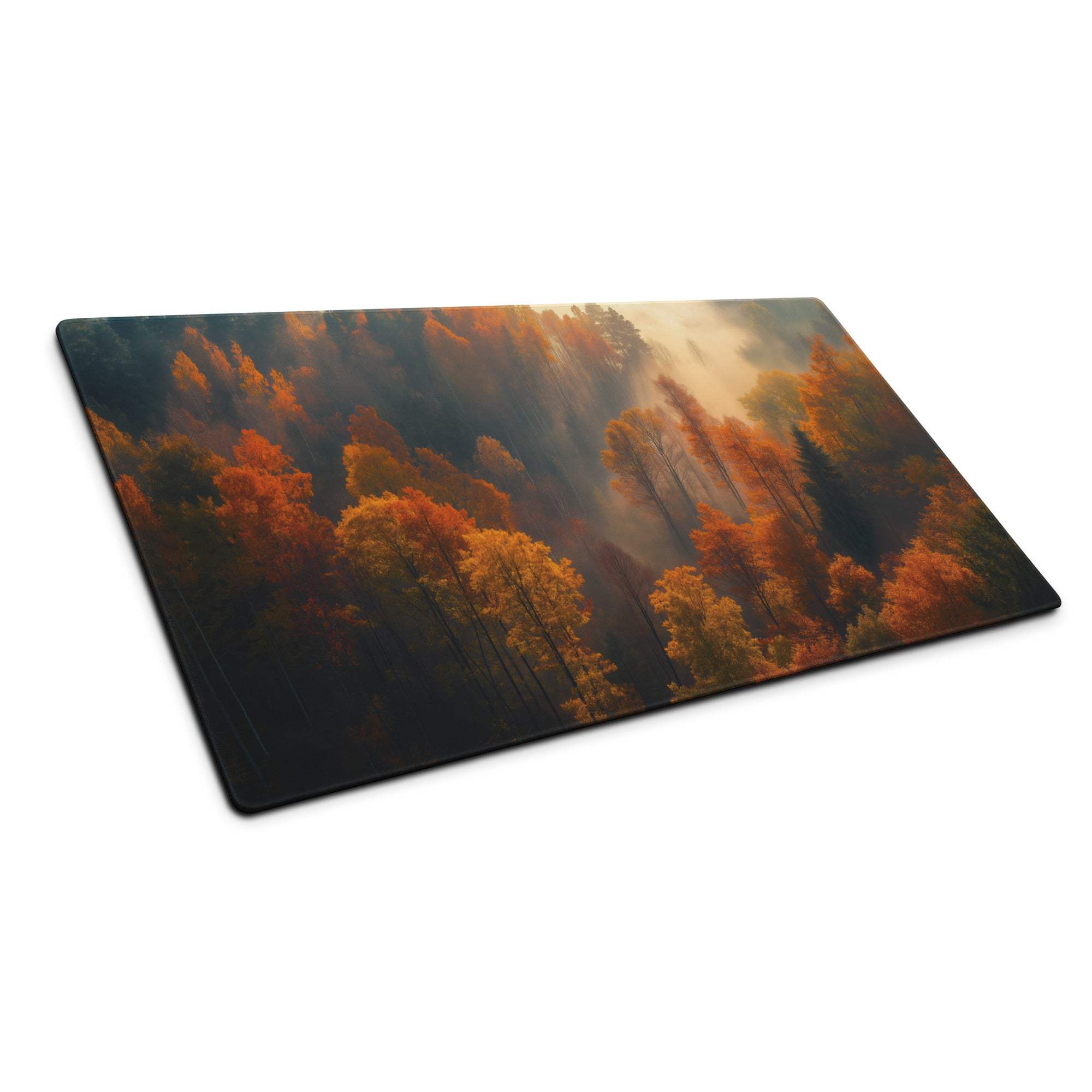 Premium large autumn forest gaming mouse pad with vivid golden foliage