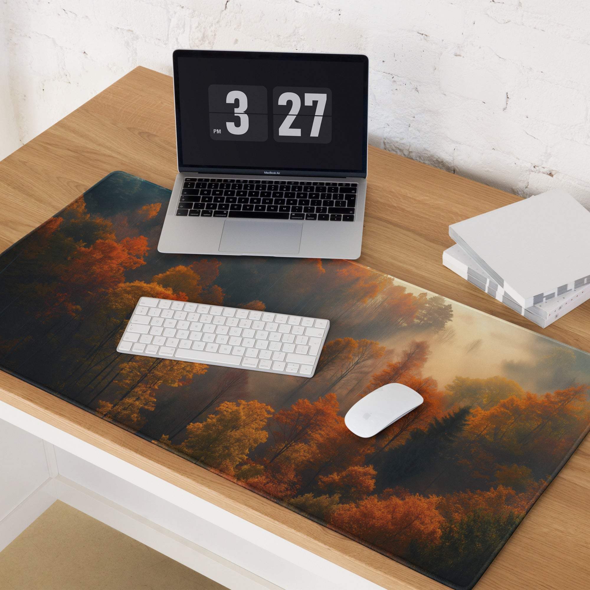 Premium Autumn Forest gaming mouse pad with orange trees, non-slip base