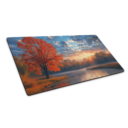 Autumn sunset orange tree landscape on large gaming mouse pad