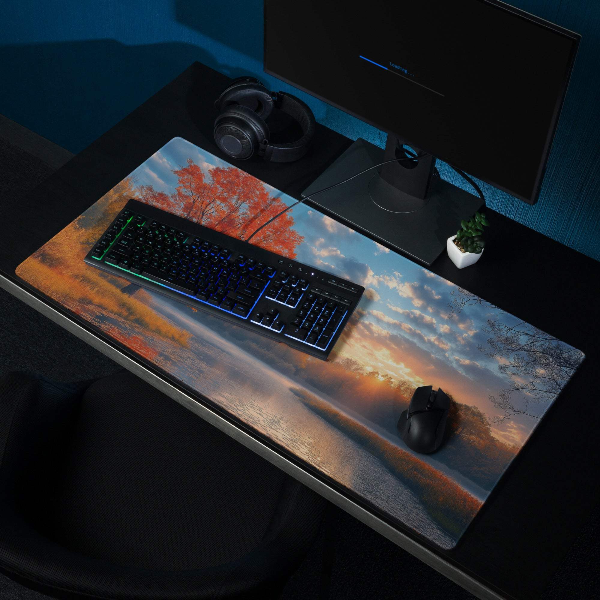 Large Autumn Sunset Landscape Gaming Mouse Pad with Non-Slip Base