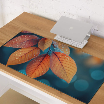 Autumn Leaves Mood large gaming mouse pad with vibrant dew-kissed leaf design