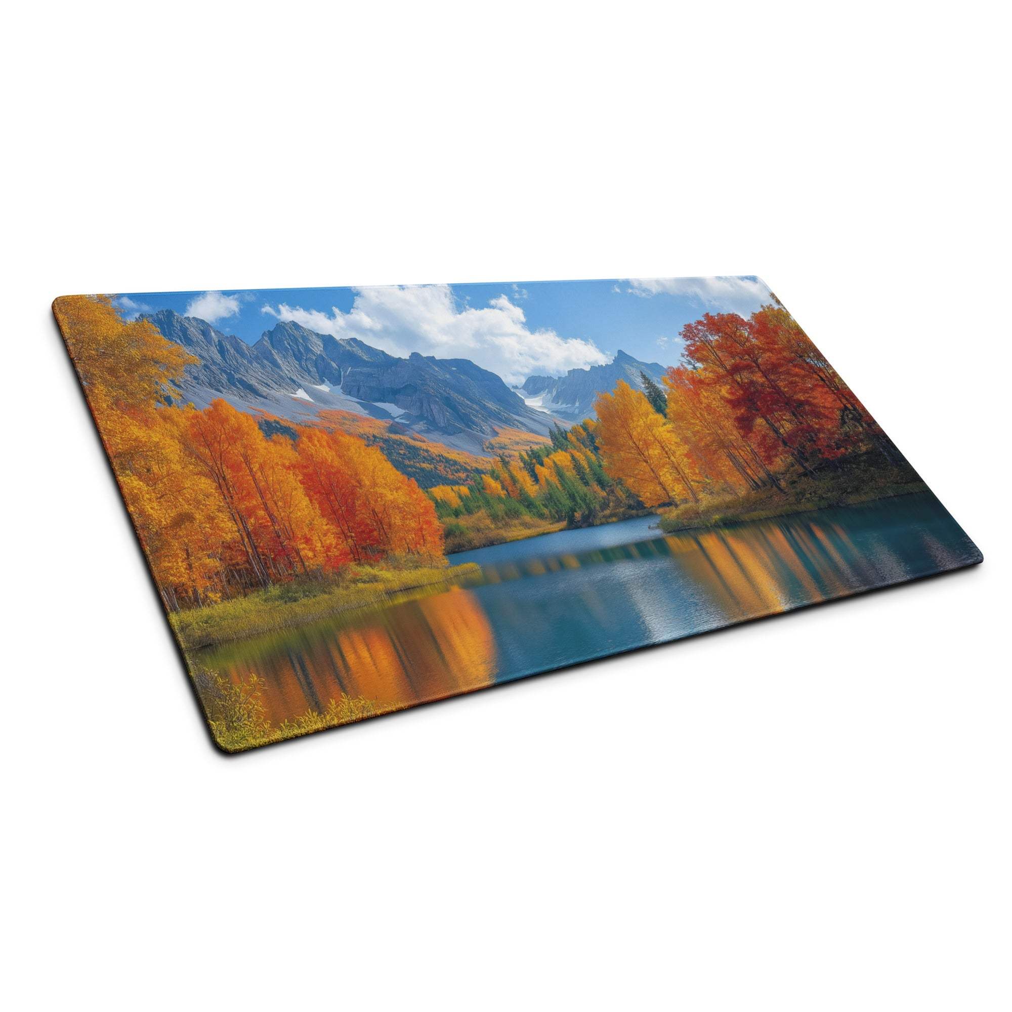 Autumn mountain lake landscape gaming mouse pad with non-slip base