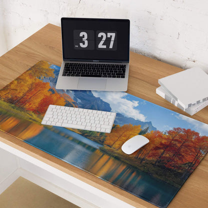 Vibrant autumn mountain landscape gaming mouse pad with lake reflection