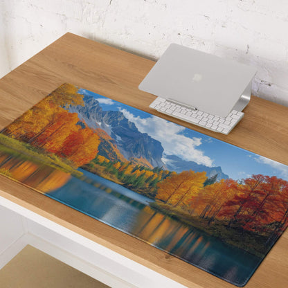 Vibrant autumn mountain gaming mouse pad with non-slip base