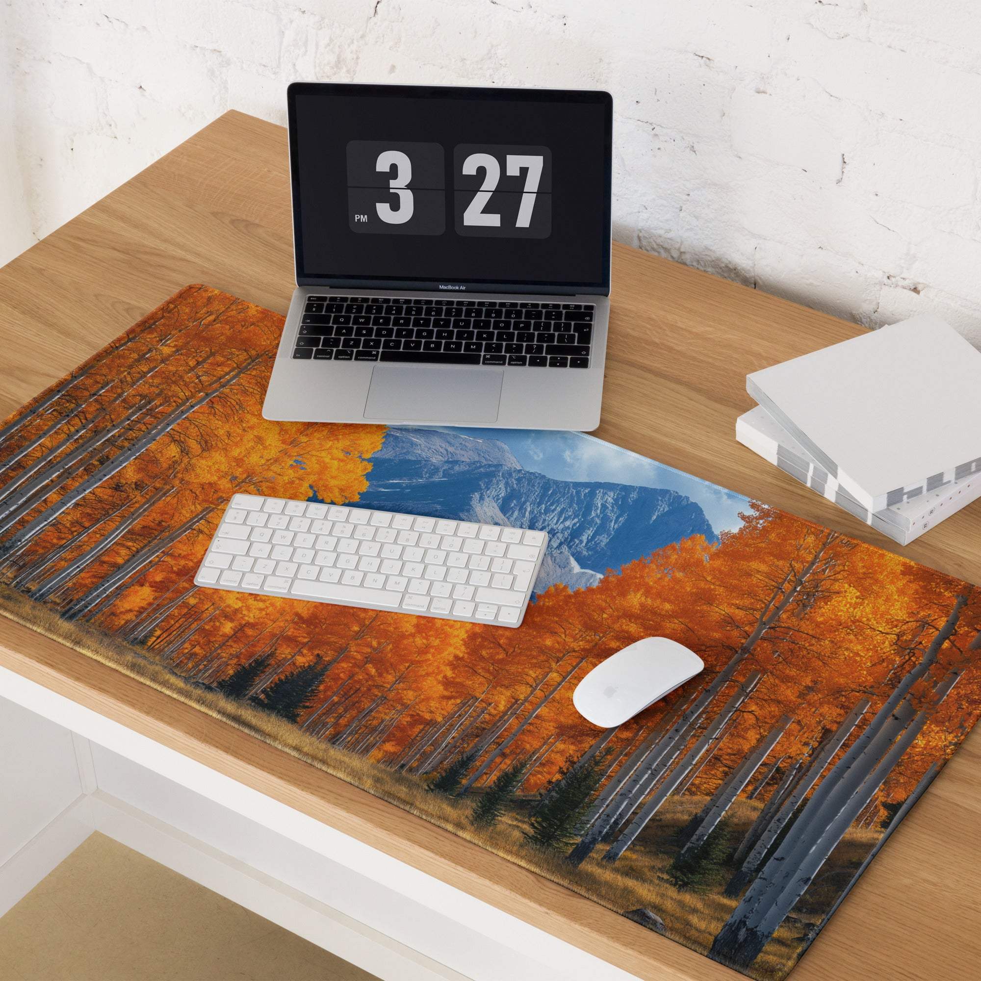 Nature Inspired Autumn Forest Orange Gaming Mouse Pad with vibrant leaves