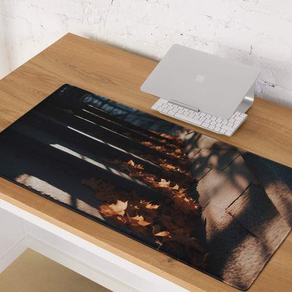Urban Dusk autumn leaves on wood gaming mouse pad, non-slip base
