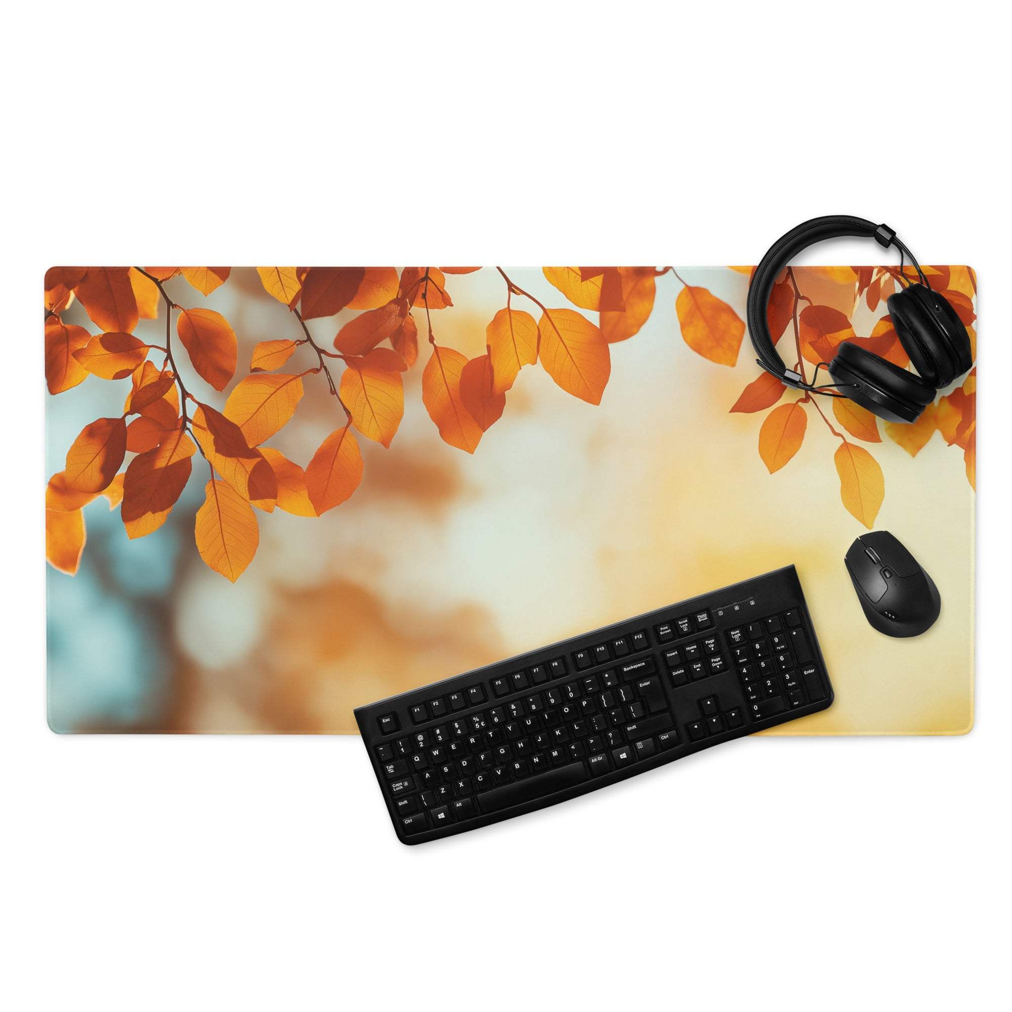 Autumn leaves orange sunset gaming mouse pad desk mat