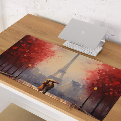 Autumn Red Paris Eiffel Tower gaming mouse pad with non-slip stitching