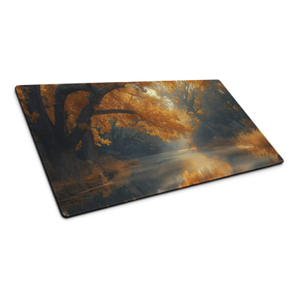 Autumn forest riverside glass cutting board with golden trees