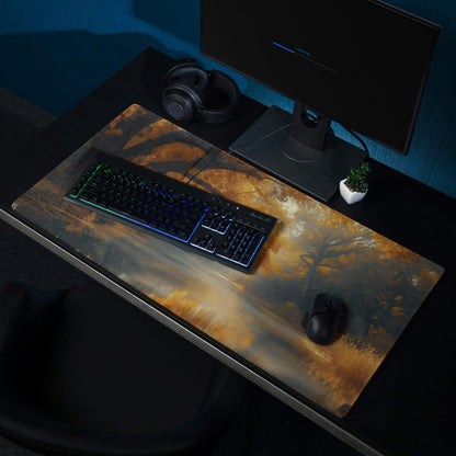Autumn Forest Riverside gaming mouse pad with warm glow landscape