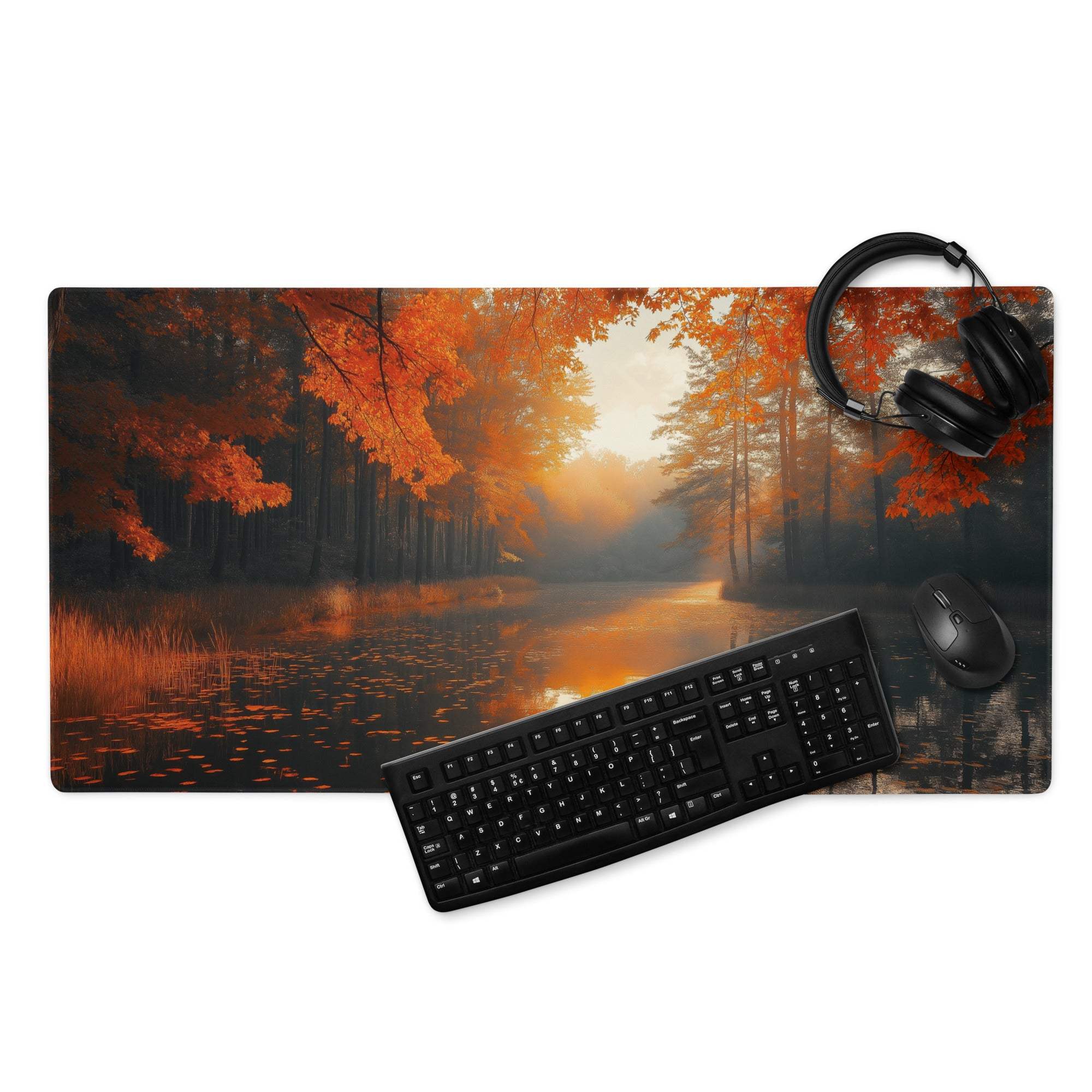 Autumn Forest Warmth large gaming mouse pad with vivid fall scene