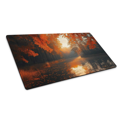 Autumn Forest Warmth large gaming mouse pad with vivid fiery leaf scene