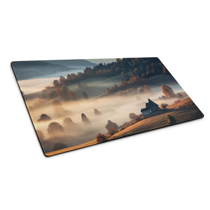 Epic Landscape Warm Mist gaming mouse pad with misty hills print