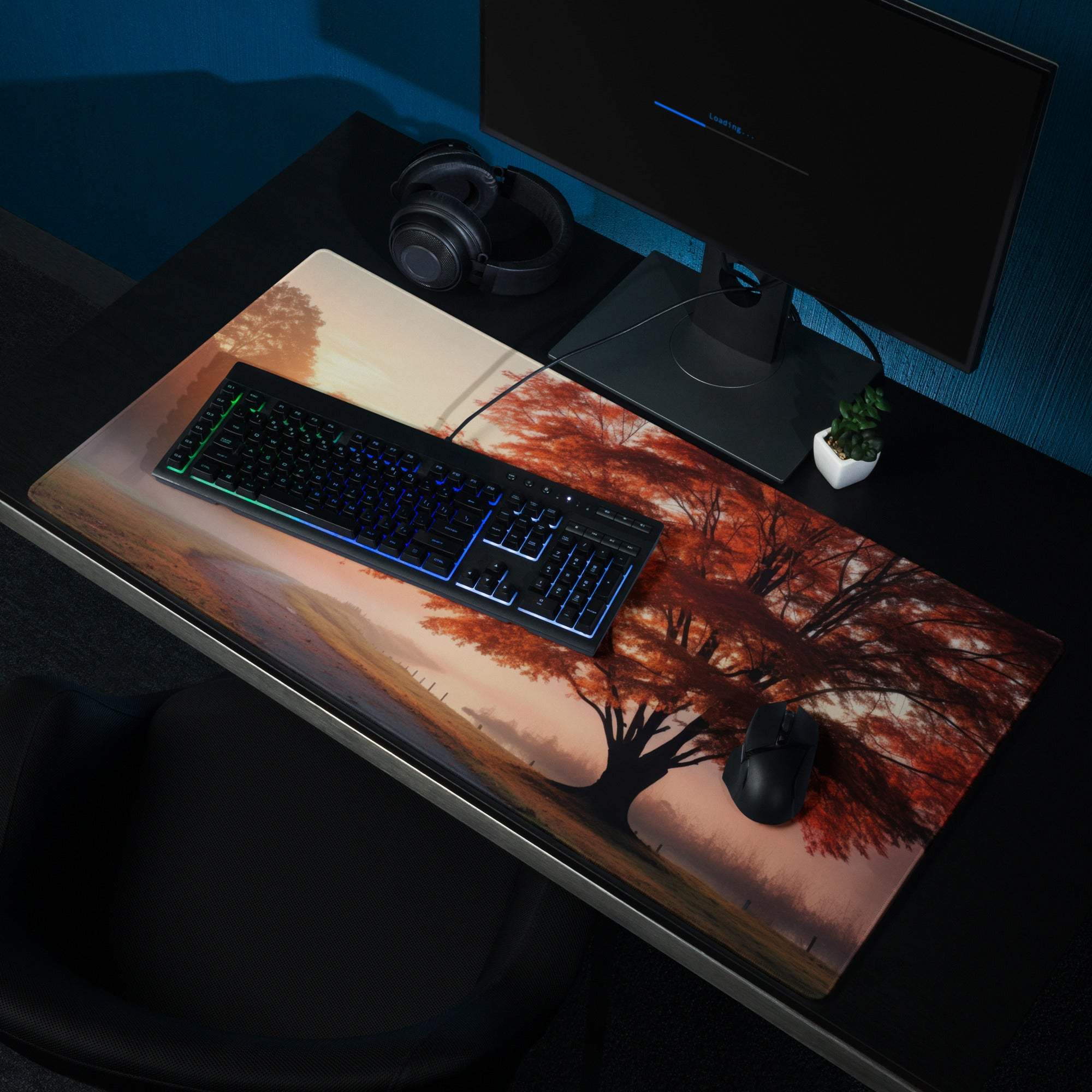 Scenic Autumn Sunrise Tree Landscape Gaming Mouse Pad with Non-Slip Backing