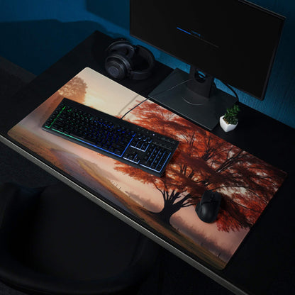 Scenic Autumn Sunrise Tree Landscape Gaming Mouse Pad with Non-Slip Backing