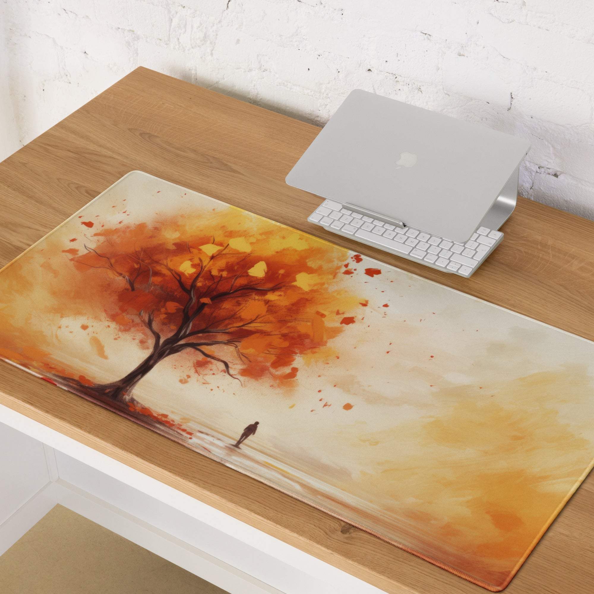 Artistic autumn tree watercolor mouse pad with non-slip backing