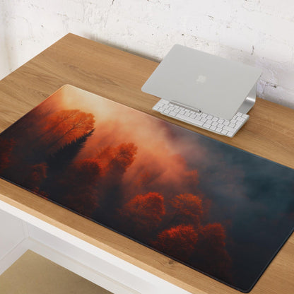 Premium large forest sunrise gaming mouse pad with orange trees