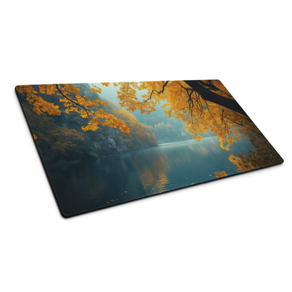 Autumn orange leaves over lake rectangular gaming mouse pad with non-slip backing