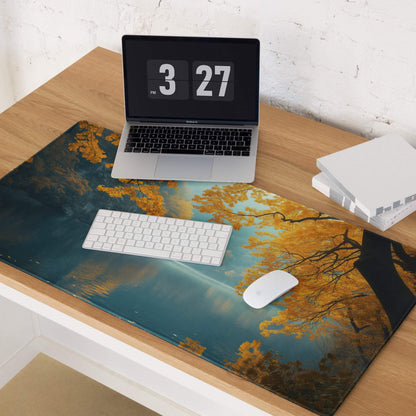 Large autumn orange leaves lake gaming mouse pad with non-slip backing