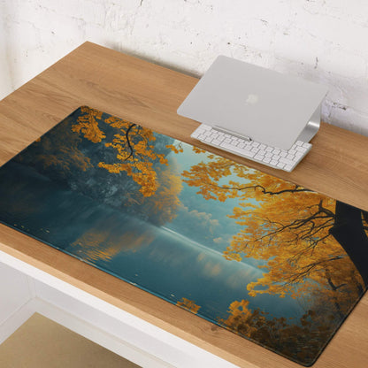 Large autumn orange leaves over lake gaming mouse pad with non-slip backing