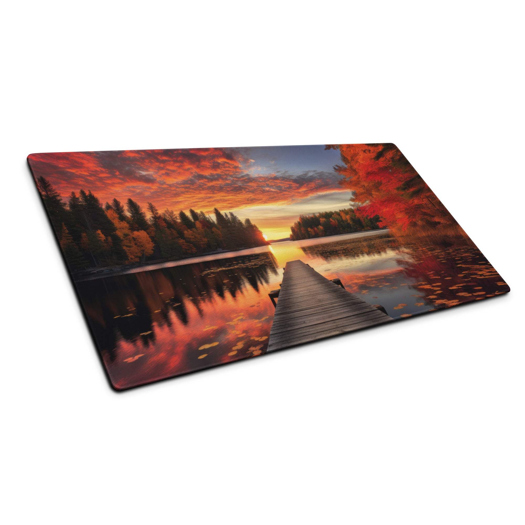 Autumn sunset lake dock mouse pad on rectangular cutting board print