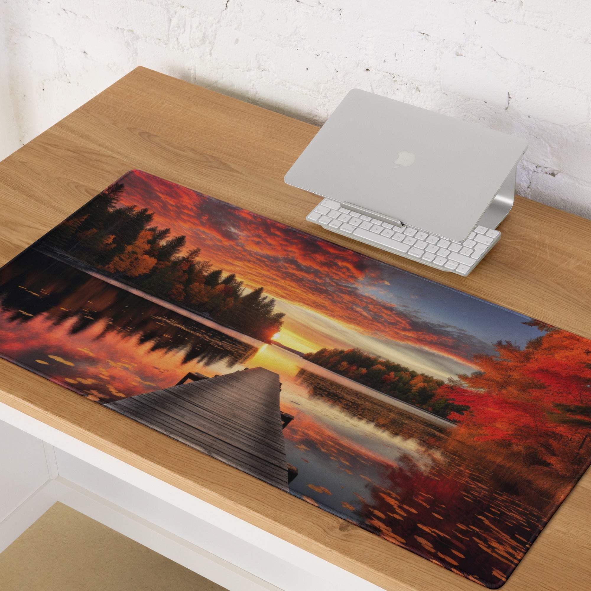 Autumn sunset lake dock gaming mouse pad large non-slip base