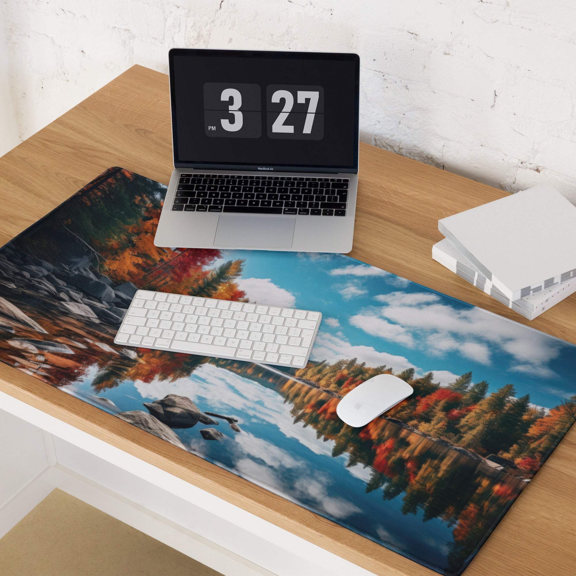 Autumn Forest Lake gaming mouse pad with vibrant trees reflecting in water