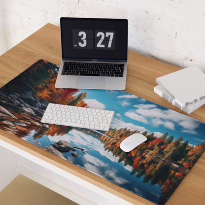 Autumn Forest Lake gaming mouse pad with vibrant trees reflecting in water