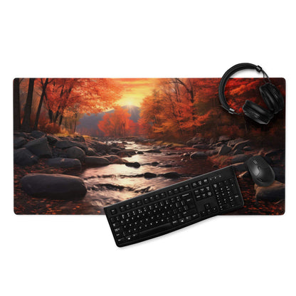 Large Autumn Forest River gaming mouse pad with non-slip base