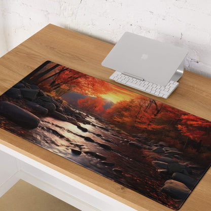 Autumn Forest River gaming mouse pad with large size, non-slip base