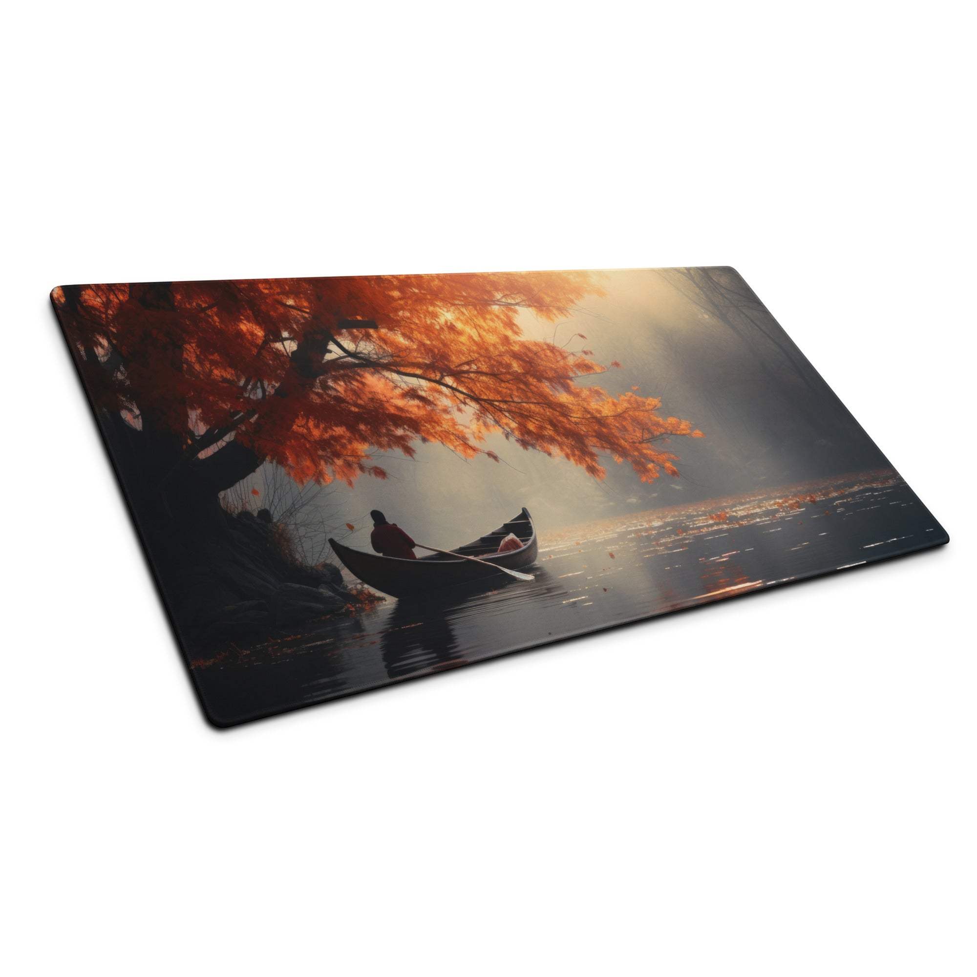 Serene autumn lake canoe scene on large non-slip gaming mouse pad