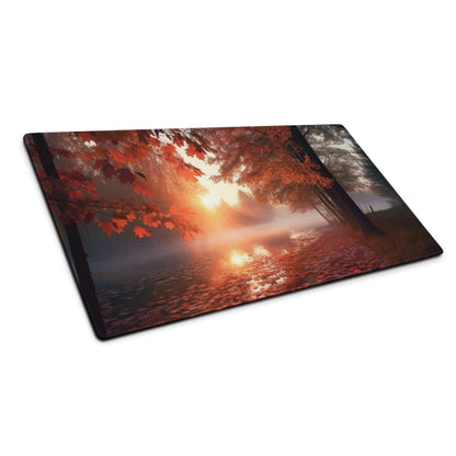 Vibrant autumn sunset forest mouse pad with non-slip backing, vivid maple leaves
