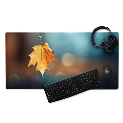 Autumn leaf gaming mouse pad with warm colors, non-slip base, stitched edges