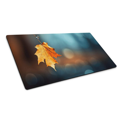 Orange maple leaf glass cutting board with water droplet on blurred bokeh background