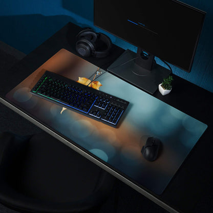 Autumn leaf gaming mouse pad with orange-to-blue gradient, RGB reflection, non-slip base