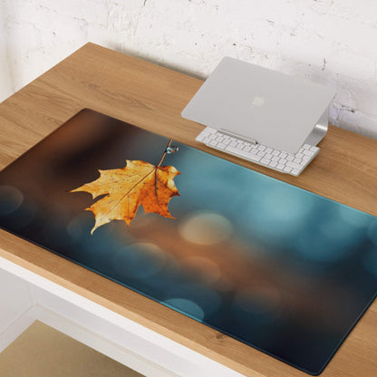 Autumn leaf gaming mouse pad with orange maple leaf on bokeh background