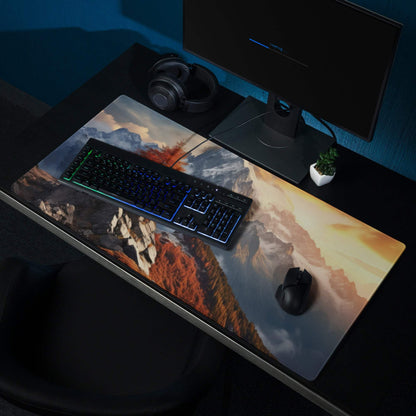 Epic Mountain Landscape large gaming mouse pad with sunset peaks