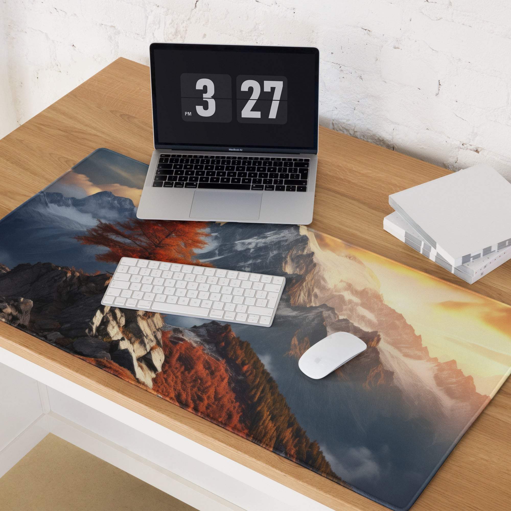 Epic Mountain Landscape large gaming mouse pad with vivid sunset peaks