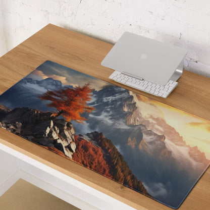Epic Mountain Landscape large gaming mouse pad with orange tree and peaks