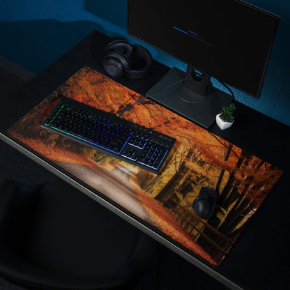 Autumn forest orange brown glossy gaming mousepad large non-slip stitched base