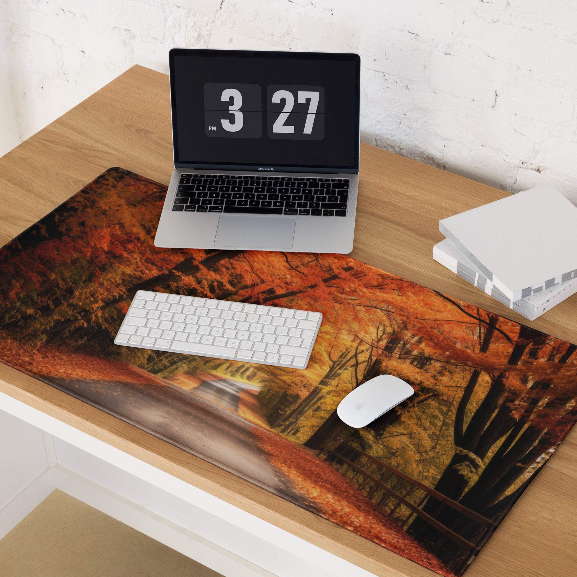Large autumn forest mouse pad with vibrant orange red yellow leaves non-slip base
