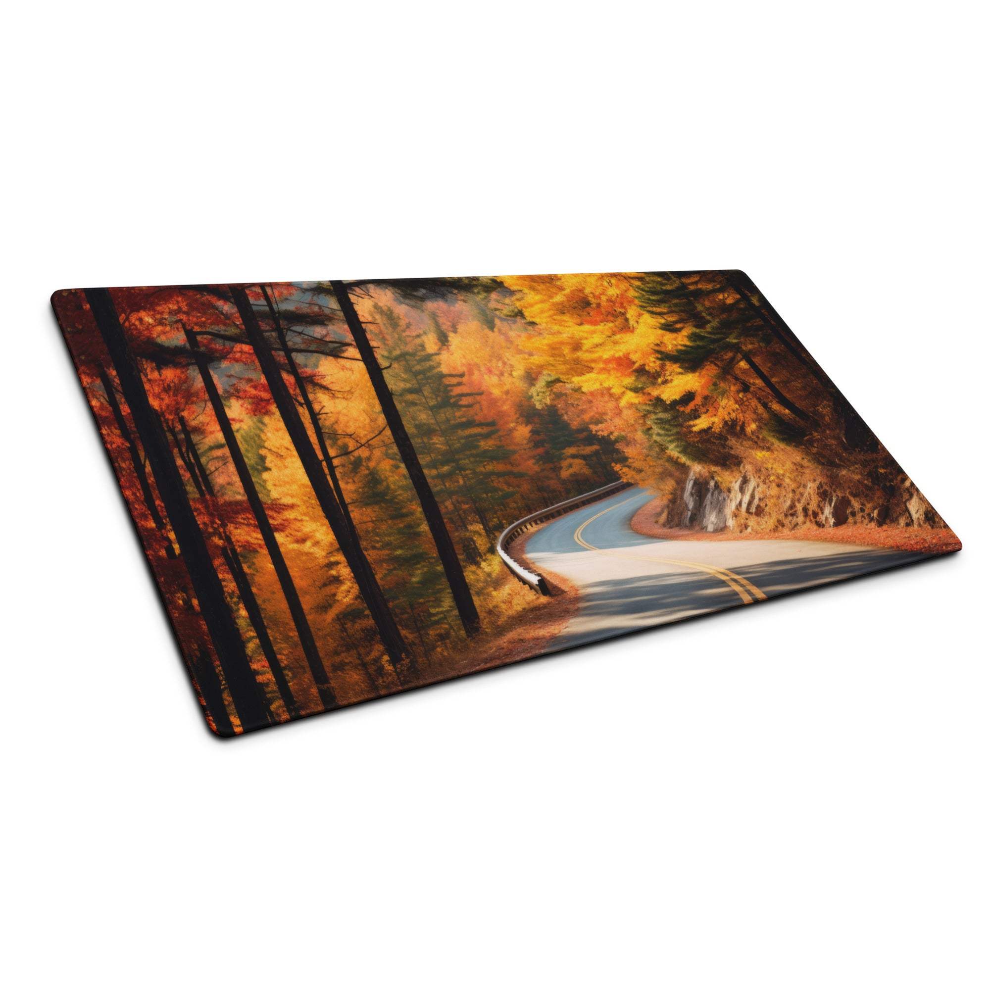 Vibrant autumn forest road on large non-slip gaming mouse pad cutting board design