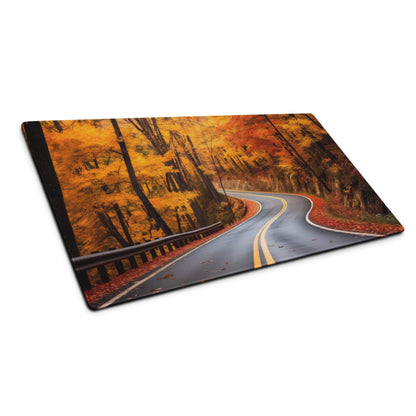 Rectangular fall cutting board with vivid autumn forest road in orange gold