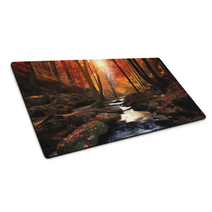 Autumn forest scene rectangular cutting board on large gaming mouse pad