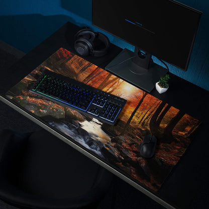 Autumn Forest large gaming mouse pad with vivid orange trees and stream